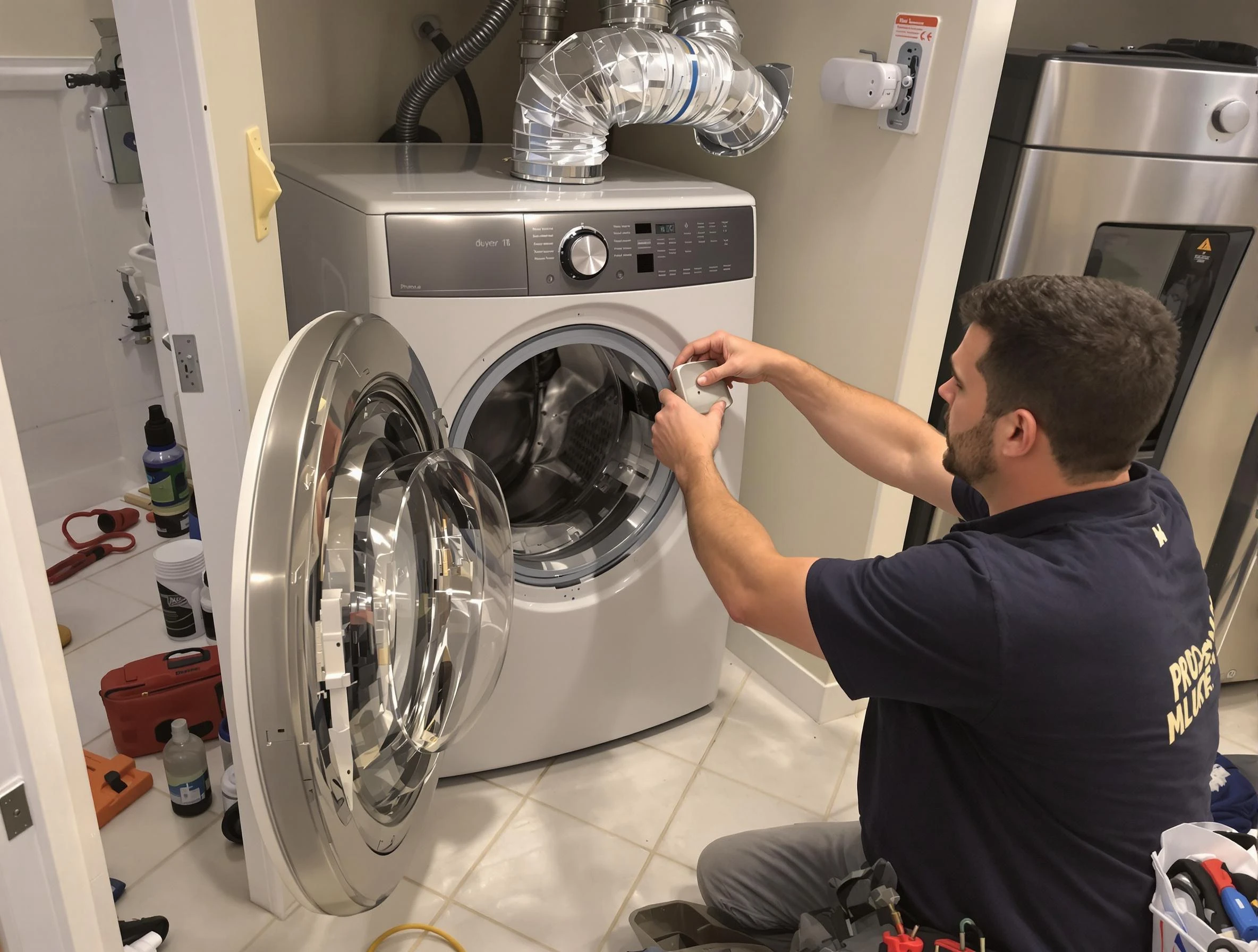 Ross Dryer Vent Cleaning technician performing precise dryer vent hose installation in Ross
